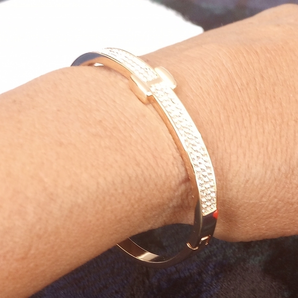 18K Gold Plated Crystal Belt Bangle Gold Swarovski Crystal Belt Bangle Bracelet - Picture 15 of 17